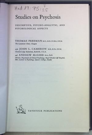 Imagen del vendedor de Studies on Psychosis: Descriptive, psycho-analytic, and psychological aspects. a la venta por books4less (Versandantiquariat Petra Gros GmbH & Co. KG)