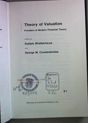 Bild des Verkufers fr Theory of Valuation: Frontiers of Modern Financial Theory. zum Verkauf von books4less (Versandantiquariat Petra Gros GmbH & Co. KG)