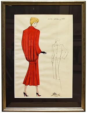 Original Concept drawing for an outfit designed by Yuki for Diana Spencer, HRH The Princess of Wales
