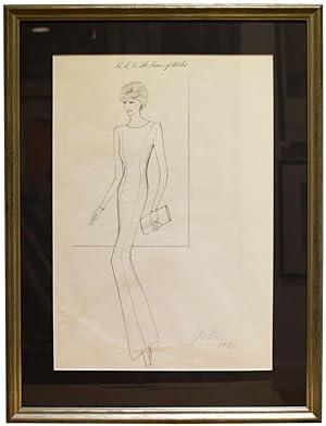 Original Concept drawing for an outfit designed by Yuki for Diana Spencer, HRH The Princess of Wales