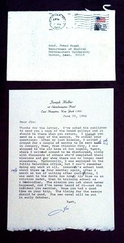 Seller image for Typed Letter Signed about CATCH-22; 1 page (once folded), 8vo, to Prof. James Nagel concerning Heller's late military activities & a mistaken episode concerning his novel Catch-22 for sale by Borg Antiquarian