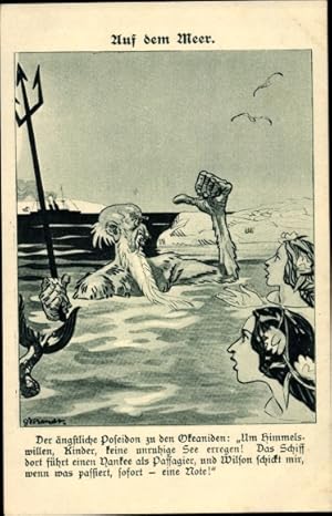 Künstler Ansichtskarte / Postkarte Auf dem Meer, Poseidon, Okeaniden - Kladderadatsch: Nr 18