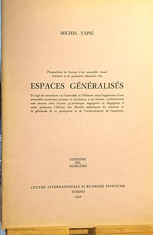 Seller image for Proposition de lecture d'un ensemble visuel ordonn� � la puissance abstraite des espaces g�n�ralis�s for sale by Studio bibliografico De Carlo