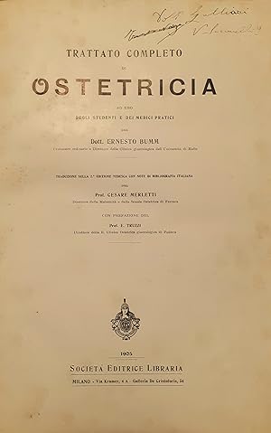 Imagen del vendedor de Trattato completo di ostetricia ad uso degli studenti e dei medici pratici a la venta por Studio bibliografico De Carlo