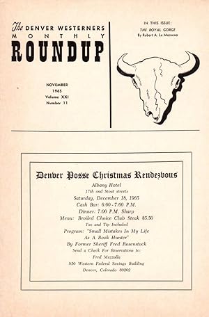 Imagen del vendedor de The Denver Westerners' Monthly Roundup: November 1965, Vol 21, No. 11 a la venta por Clausen Books, RMABA