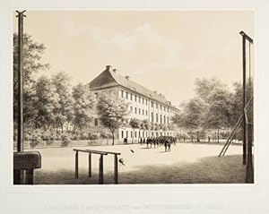 BERLIN. "Lehrgebäude und Spielplatz des Cadettenhauses in Berlin". Ansicht mit einmarschierenden ...