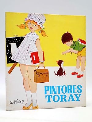 PINTORES TORAY SERIE M 17. NIÑA MALETIN NIÑO Y GATO (María Pascual) Toray, 1983