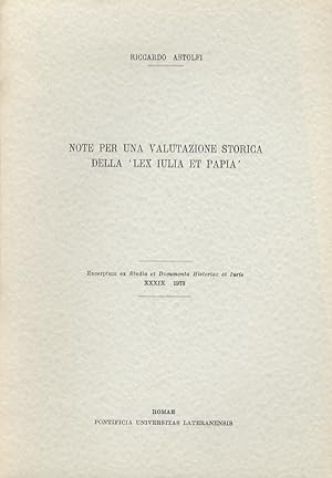 Immagine del venditore per Note per una valutazione storica della 'Lex Iulia et Papia'. venduto da Libreria Oreste Gozzini snc