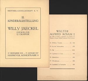 Bild des Verkufers fr III. Sonderausstellung Willy Jaeckel Gemlde u. Graphik. 17. Dezember 1916 - 17. Januar 1917. Hannover, Knigstrasse 8. Zeitgleich mit Walter Alfred Rosam und Ludwig Vierthaler (Verzeichnis auf lose einliegendem Doppelblatt). zum Verkauf von Stader Kunst-Buch-Kabinett ILAB