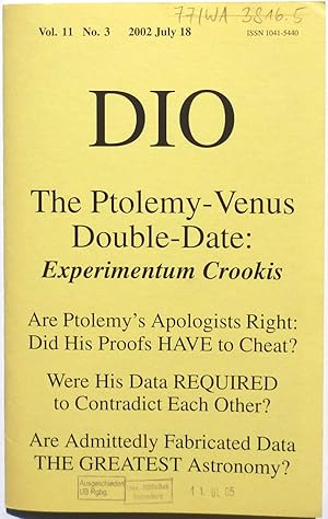 Bild des Verkufers fr Ancient Solutions of Venus and Mercury Orbits. / Unveiling Venus. in: DIO : The International Journal of Scientific History, Vol. 11, No. 3. zum Verkauf von Archiv Fuenfgiebelhaus