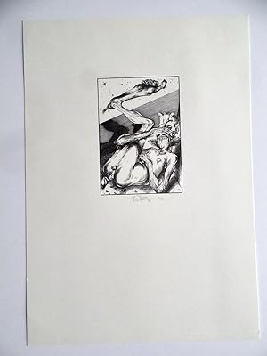 "Plinius". Holzschnitt, in Schwarz, auf weißem Karton, 15 / 50, 1986. Von Karl-Georg Hirsch. 11 x...