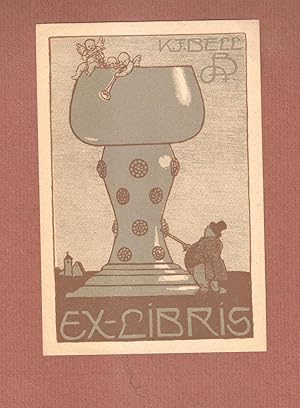 Bild des Verkufers fr Exlibris - Eigenexlibris "K.F.Bell", 2 farbige Original-Lithographie zum Verkauf von Antiquariat Andreas Schwarz