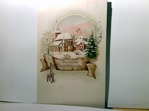 Die besten Neujahrsgrüße. Patriotische AK farbig, gel. 1918. Verschneite Kirche / Kloster / Ort. ...