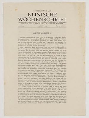 Image du vendeur pour Ludwig Aschoff. Nachruf. mis en vente par Antiq. F.-D. Shn - Medicusbooks.Com