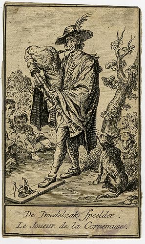 Antique Print-GENRE-BAGPIPE PLAYER-MUSIC-PUPPETSHOW-Anonymous-ca. 1750