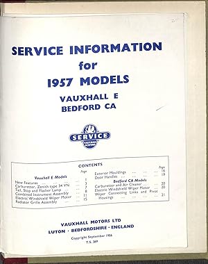 Imagen del vendedor de Service Information for 1957 Models, Vauxhall E, Bedford CA. a la venta por WeBuyBooks