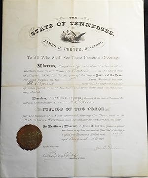 Justice of the Peace Commission from Governor James D. Porter of Tennessee to A. L. Greene of Roa...