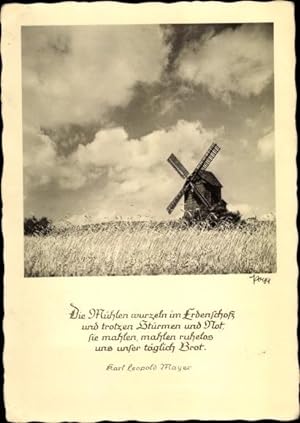 Bild des Verkufers fr Ansichtskarte / Postkarte Windmhle, Gedicht von Karl Leopold Mayer, Die Mhlen wurzeln im Erdenscho zum Verkauf von akpool GmbH