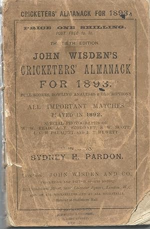 Image du vendeur pour John Wisden's Cricketers' Almanack for 1893 mis en vente par Pastsport