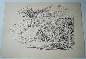 Auf der Flucht. Original Lithographie.