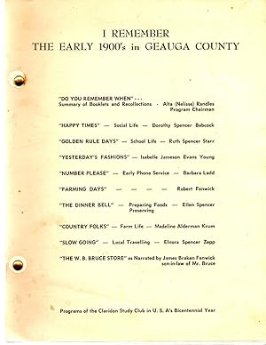 Seller image for I Remember the Early 1900's in Geauga County for sale by Book Booth