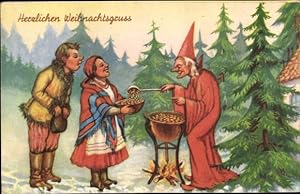 Künstler Glückwunsch Ansichtskarte / Postkarte Weihnachten, Mann verkauft geröstete Maronen