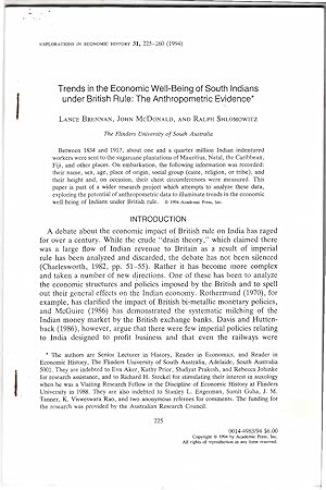 Bild des Verkufers fr Trends in the Economic Well-Being of South Indians under British Rule: The Anthropometric Evidence | Academic Offprint, Explorations in Economic History 31, 225 - 260 zum Verkauf von *bibliosophy*