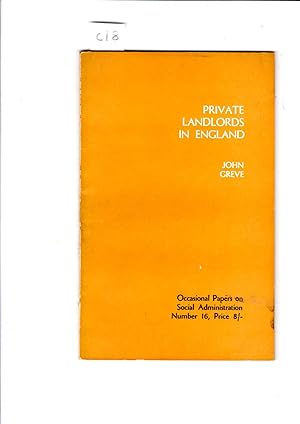 Seller image for Private Landlords in England (LSE Social Administration Occasional Papers) for sale by Gwyn Tudur Davies