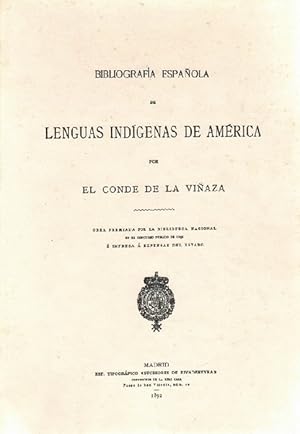 Bild des Verkufers fr Bibliografa espaola de Lenguas Indgenes de Amrica. (Edicin facisimilar). Estudio preliminar de Carmelo Snchez de Santa Mara. zum Verkauf von La Librera, Iberoamerikan. Buchhandlung