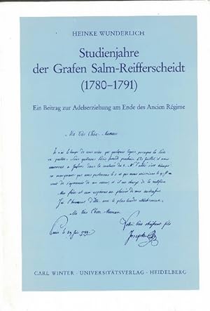 Seller image for Studienjahre der Grafen Salm-Reifferscheidt (1780-1791). for sale by La Librera, Iberoamerikan. Buchhandlung