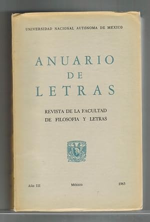 Seller image for Anuario de letras. Revista de la Facultad de Filososa y Letras. Mxico, Ao II, 1963. for sale by La Librera, Iberoamerikan. Buchhandlung