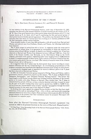 Bild des Verkufers fr Investigation of the T Phase; Reprinted from: Bulletin of the Seismological Society of America; zum Verkauf von books4less (Versandantiquariat Petra Gros GmbH & Co. KG)