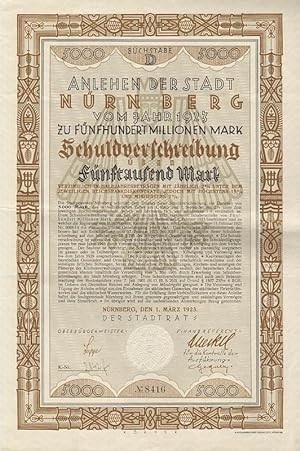 Anlehen der Stadt Nürnberg vom Jahr 1923 zu fünfhundert Millionen Mark. Schuldverschreibung über ...