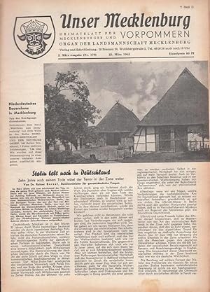 Unser Mecklenburg. Nr. 179 vom 25. März 1963. Heimatblatt für Mecklenburg und Vorpommern-Organ de...