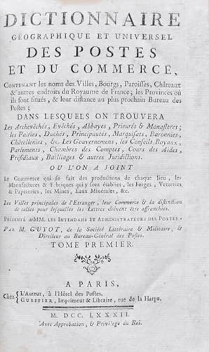 Bild des Verkufers fr Dictionnaire gographique et universel des Postes et du Commerce. zum Verkauf von Bonnefoi Livres Anciens