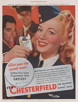 ORIG VINTAGE 1944 CHESTERFIELD CIGARETTES AD