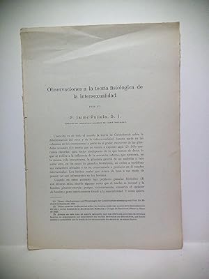 Seller image for Observaciones a la teora fisiolgica de la intersexualidad for sale by Librera Miguel Miranda