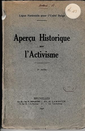 Image du vendeur pour Aperu Historique sur l'activisme mis en vente par Librairie l'Aspidistra