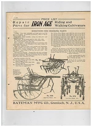 PRICE LIST: REPAIR PARTS FOR IRON AGE RIDING AND WALKING CULTIVATORS