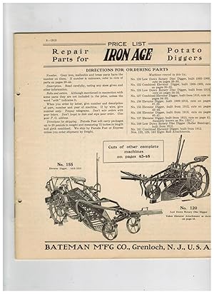 PRICE LIST: REPAIR PARTS FOR IRON AGE POTATO DIGGERS
