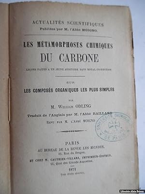 Bild des Verkufers fr Les mtamorphoses chimiques du carbone zum Verkauf von Librairie Alain Brieux