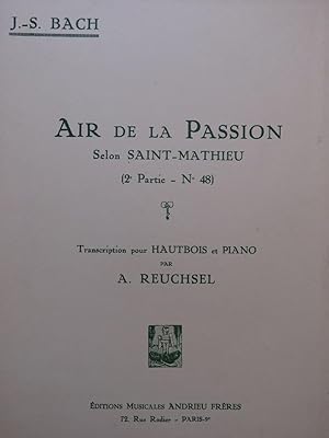 Bild des Verk�ufers f�r BACH J. S. Air de la Passion selon St Mathieu Hautbois Piano zum Verkauf von partitions-anciennes
