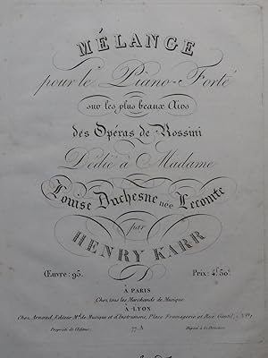 Image du vendeur pour KARR Henry Mlange Airs Rossini Piano ca1820 mis en vente par partitions-anciennes