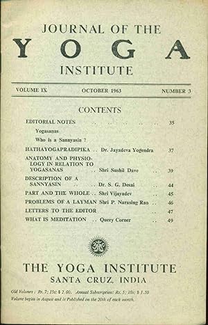 Journal of the Yoga Institute . Volume IX. No 3
