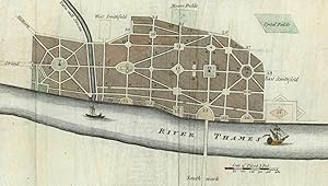 London England 1666 post-fire urban plan John Evelyn c.1800 hand color city map