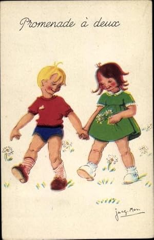 Bild des Verkufers fr Knstler Ansichtskarte / Postkarte Zwei Kinder, Promenade  deux, Spaziergang zum Verkauf von akpool GmbH