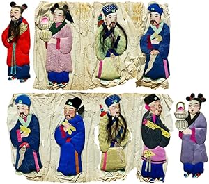 Handcrafted Two-Dimensional Figures of Chinese Civilians Made By Chinese Silk and Paper Textile.