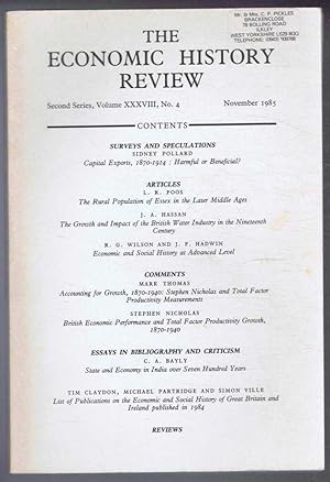 The Economic History Review. Second Series, Volume XXXVIII (38), No. 4, November 1985