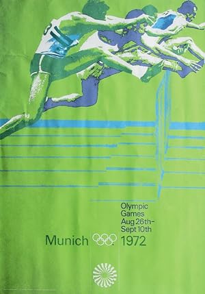 Werbeplakat Olympische Spiele München 1972 - Motiv Hürdenlauf, 84x59 cm. Englische Version "Olymp...