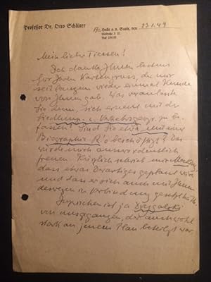 Eigenhändig beidseitig beschriebener Brief an Ernst Tiessen, datiert 13.1.49